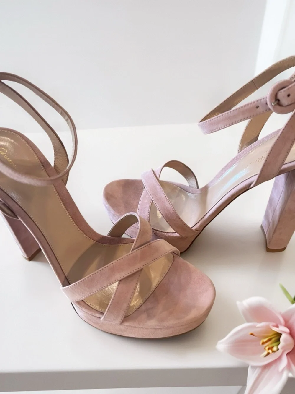 Gianvito Rossi Pink Platform Sandal in Dahlia Ballet Pink Suede